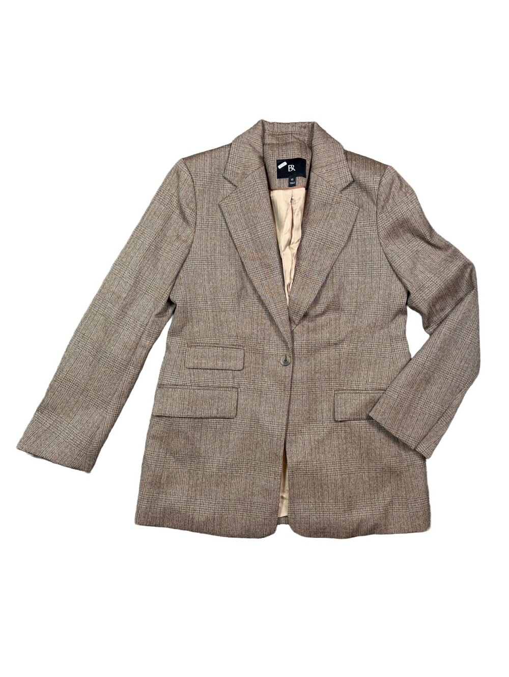 Banana Republic Womens 10 Wool Plaid Blazer Brown Herringbone Tailored Jacket